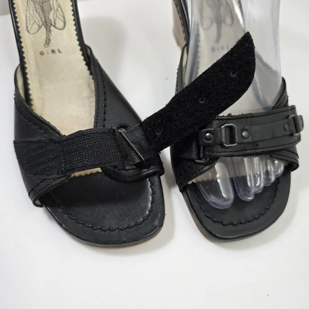 Fly London Gril  Black Wedge slip-on mules Dress Shoes size 39